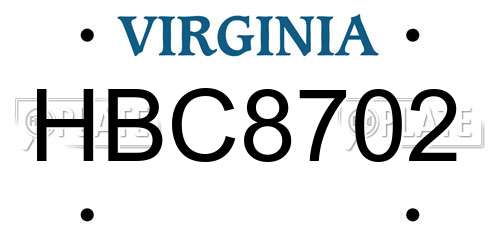 HBC8702 Virginia License Plate