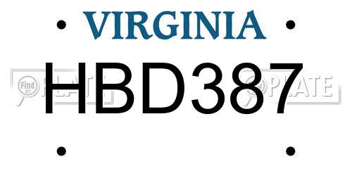 HBD387 Virginia License Plate