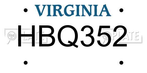 HBQ352 Virginia License Plate