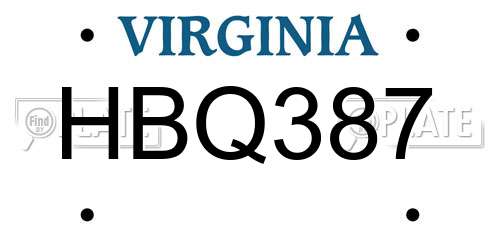 HBQ387 Virginia License Plate
