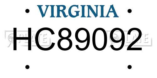 HC89092 Virginia License Plate