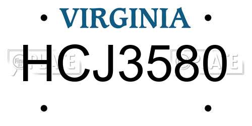 HCJ3580 Virginia License Plate