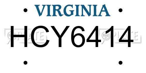 HCY6414 Virginia License Plate