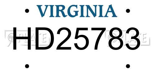 HD25783 Virginia License Plate
