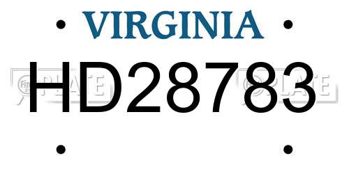 HD28783 Virginia License Plate