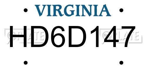 HD6D147 Virginia License Plate