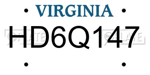 HD6Q147 Virginia License Plate