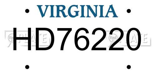 HD76220 Virginia License Plate