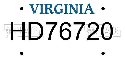 HD76720 Virginia License Plate