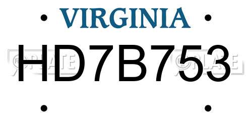 HD7B753 Virginia License Plate