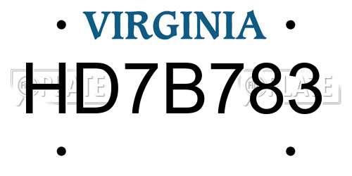 HD7B783 Virginia License Plate
