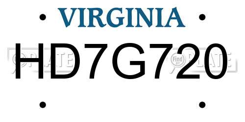 HD7G720 Virginia License Plate