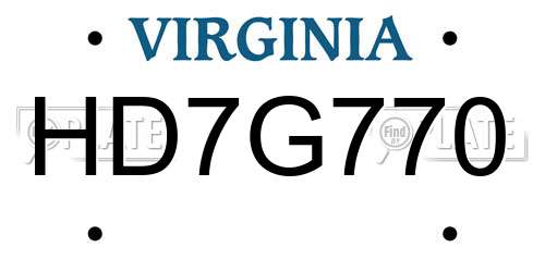 HD7G770 Virginia License Plate