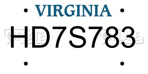 HD7S783 Virginia License Plate