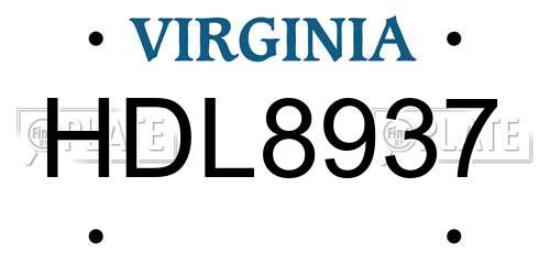 HDL8937 Virginia License Plate