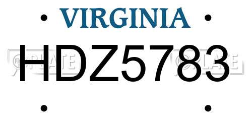 HDZ5783 Virginia License Plate