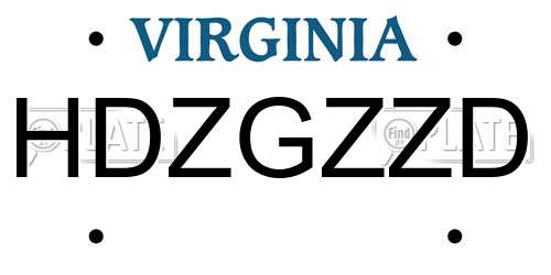 HDZGZZD Virginia License Plate