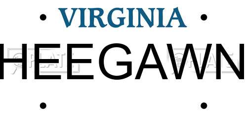 HEEGAWN Virginia License Plate