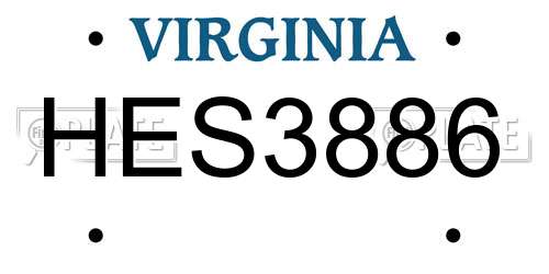 HES3886 Virginia License Plate