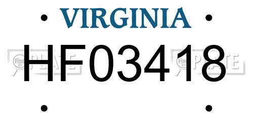 HF03418 Virginia License Plate