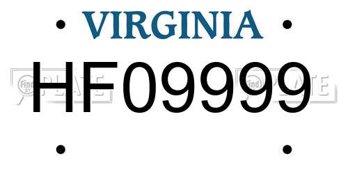 HF09999 Virginia License Plate