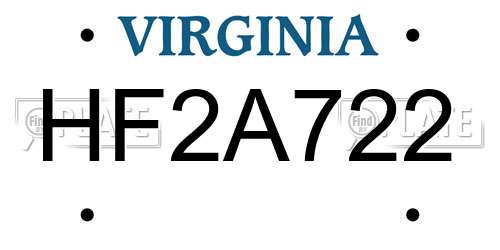 HF2A722 Virginia License Plate
