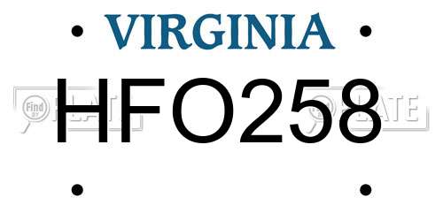 HFO258 Virginia License Plate