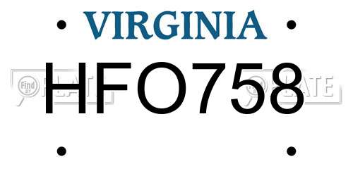 HFO758 Virginia License Plate