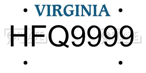 HFQ9999 Virginia License Plate