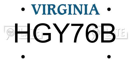 HGY76B Virginia License Plate