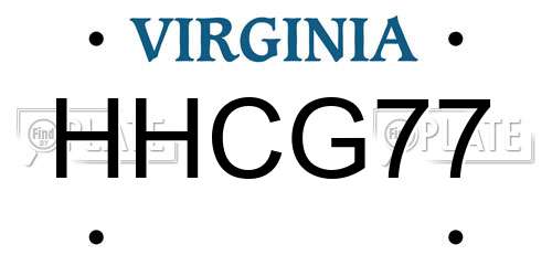 HHCG77 Virginia License Plate