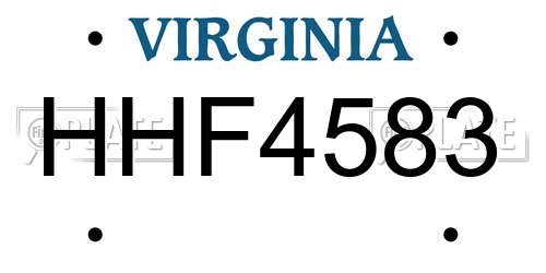 HHF4583 Virginia License Plate