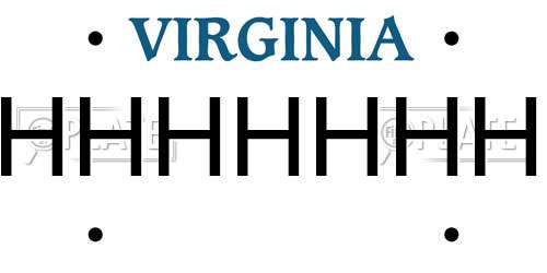 HHHHHHH Virginia License Plate