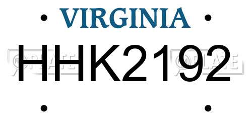 HHK2192 Virginia License Plate