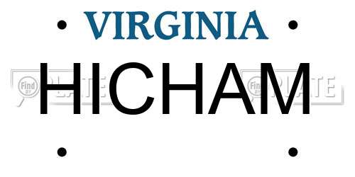 HICHAM Virginia License Plate