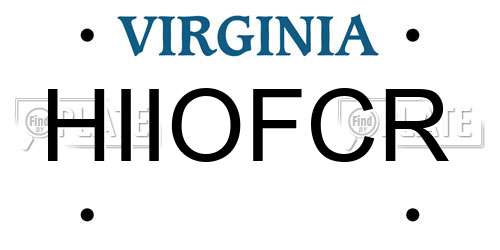 HIIOFCR Virginia License Plate
