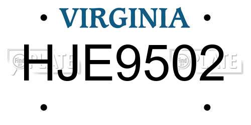 HJE9502 Virginia License Plate