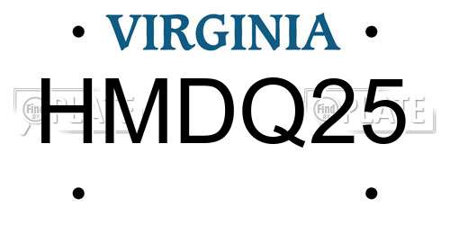HMDQ25 Virginia License Plate