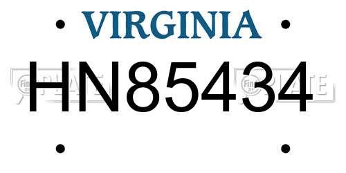 HN85434 Virginia License Plate