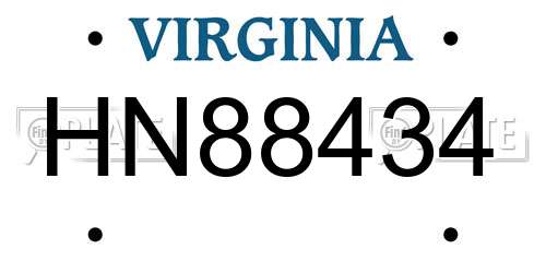 HN88434 Virginia License Plate