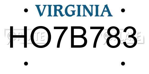 HO7B783 Virginia License Plate
