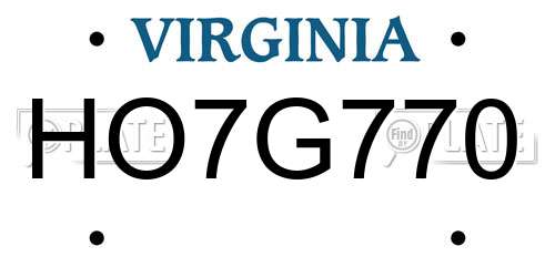 HO7G770 Virginia License Plate