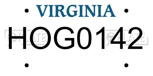 HOG0142 Virginia License Plate