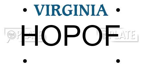 HOPOF Virginia License Plate