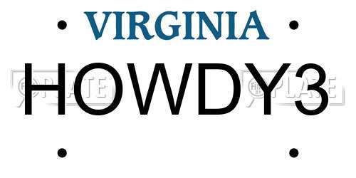 HOWDY3 Virginia License Plate