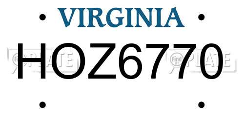 HOZ6770 Virginia License Plate