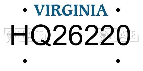 HQ26220 Virginia License Plate