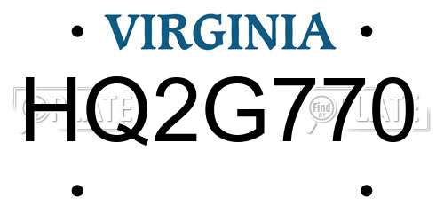 HQ2G770 Virginia License Plate