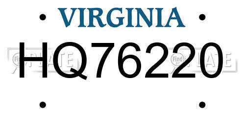 HQ76220 Virginia License Plate
