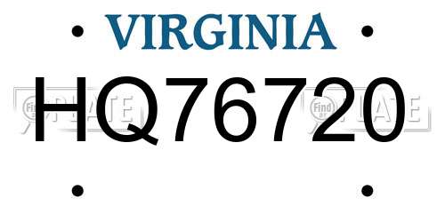 HQ76720 Virginia License Plate
